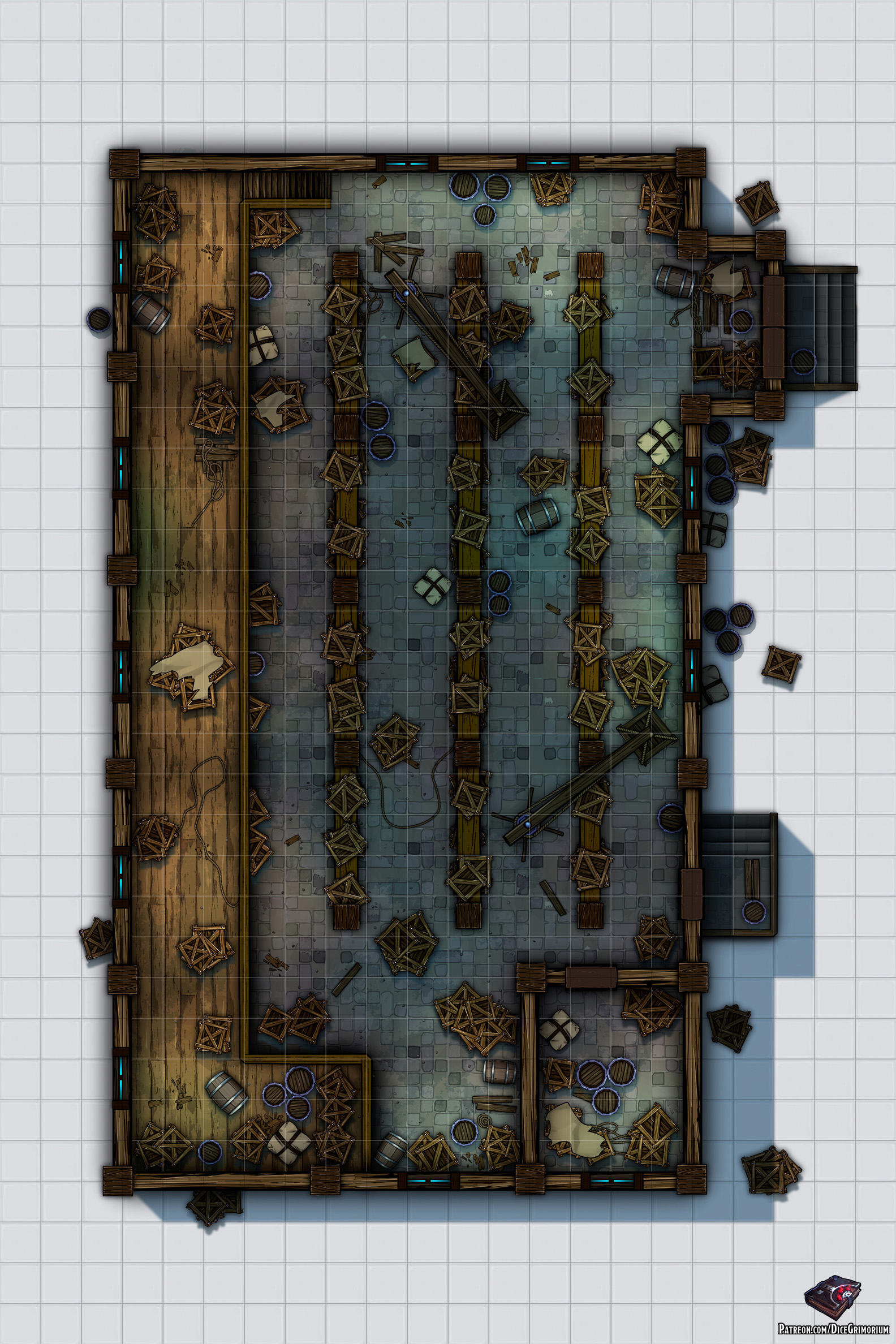 Warehouse D D Map For Roll And Tabletop Dice Grimorium