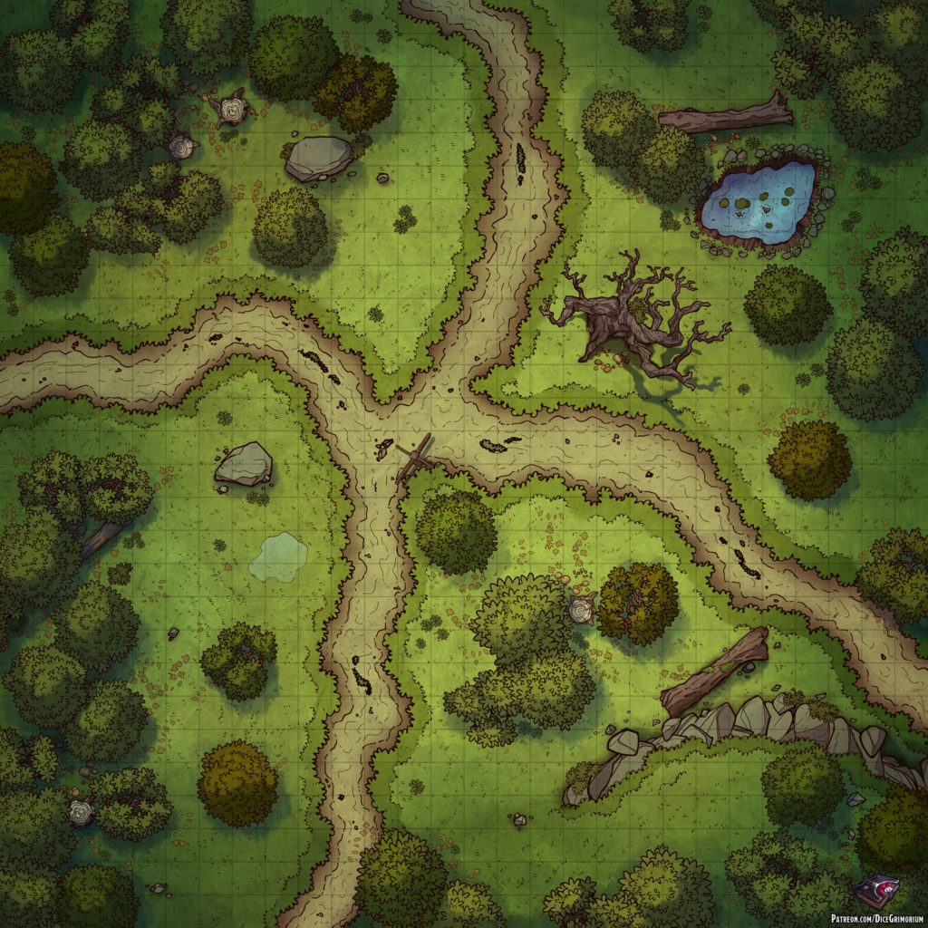 Forest Crossroads D&D Battle Map