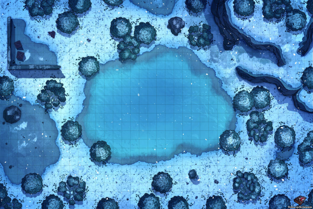 Snowy Forest Lake - D&D Map for Roll20 And Tabletop - Dice Grimorium