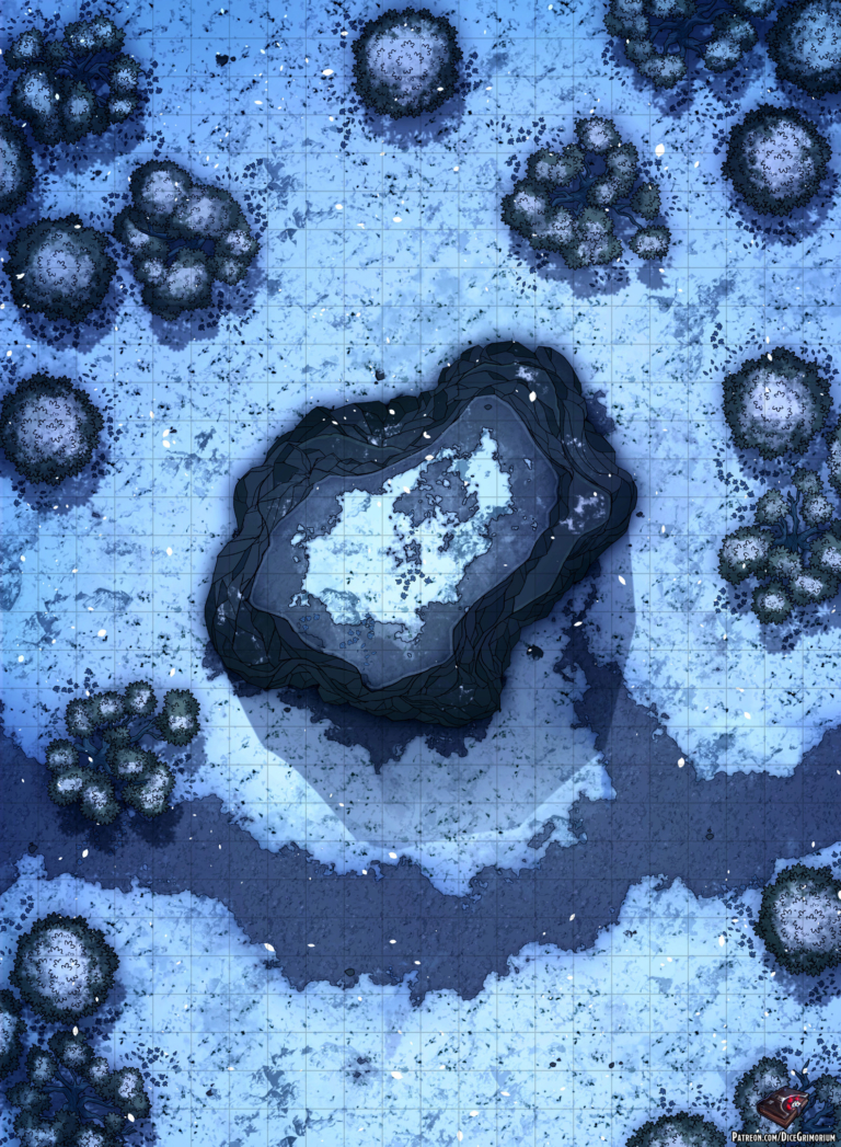Snowy Forest Tableland - D&D Map for Roll20 And Tabletop - Dice Grimorium