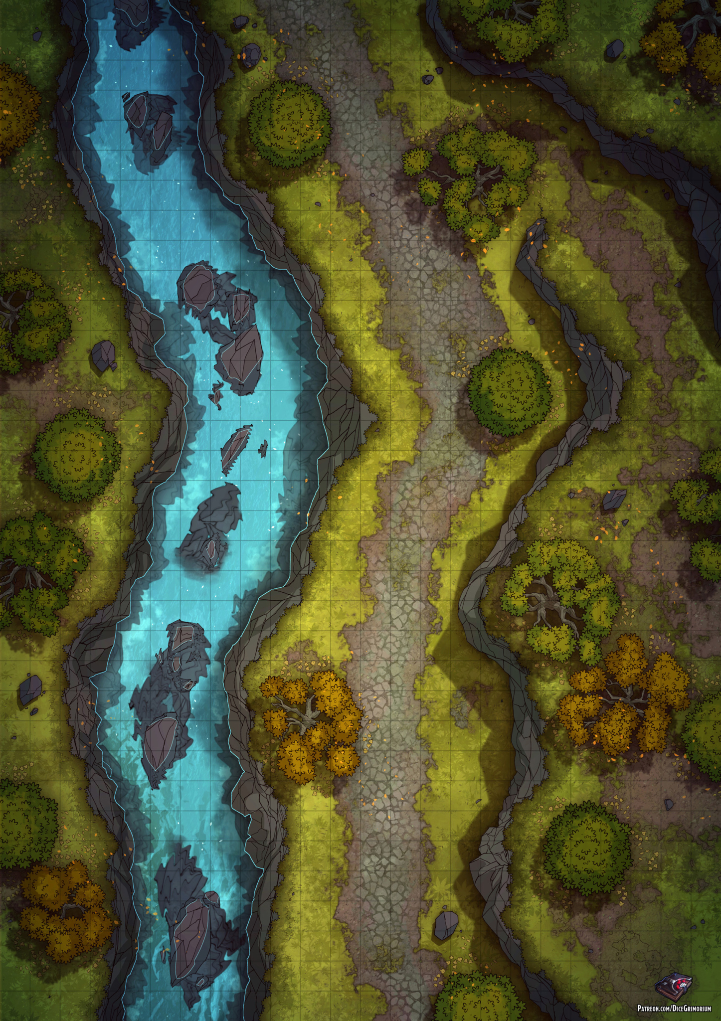 Riverside Forest Path - D&D Map for Roll20 And Tabletop - Dice Grimorium