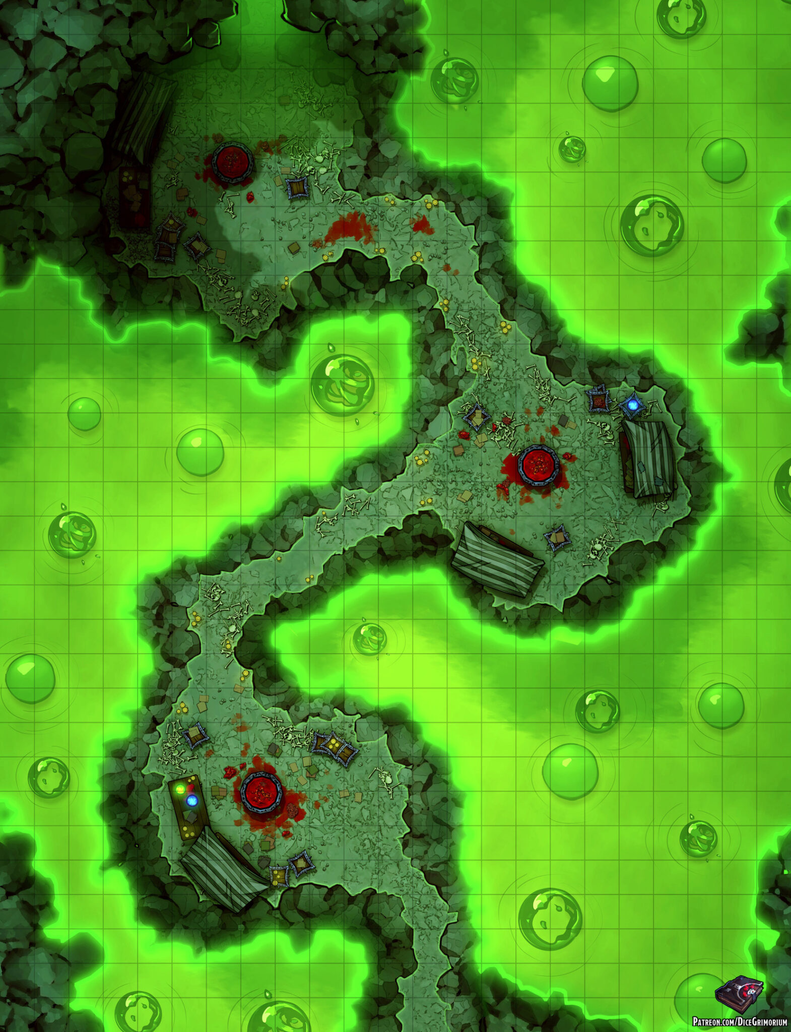 Acidic Passage D&D Map for Roll20 And Tabletop Dice Grimorium