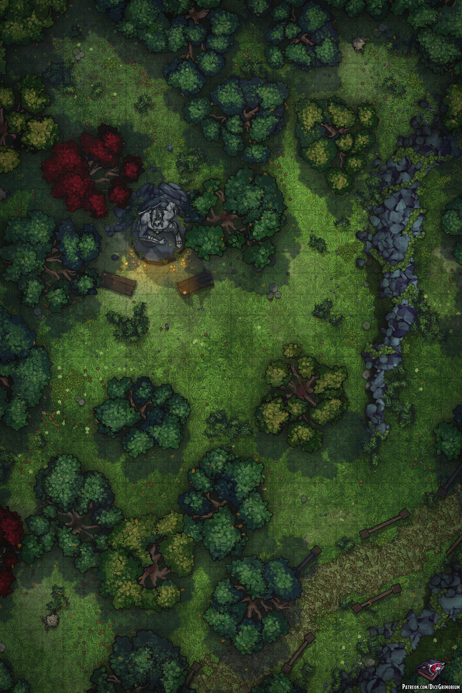 Forest Worshipping Site - D&D Map for Roll20 And Tabletop - Dice Grimorium