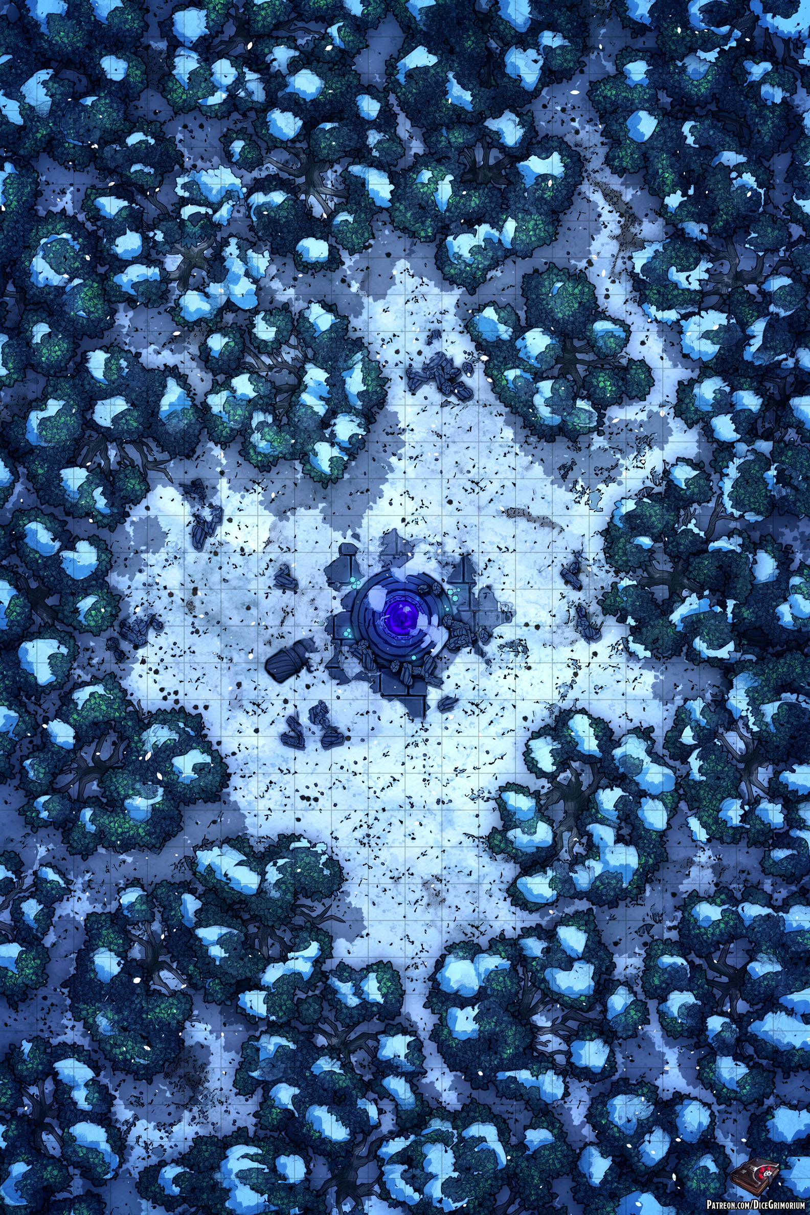 Snowy Forest Clearing - D&D Map for Roll20 And Tabletop - Dice Grimorium