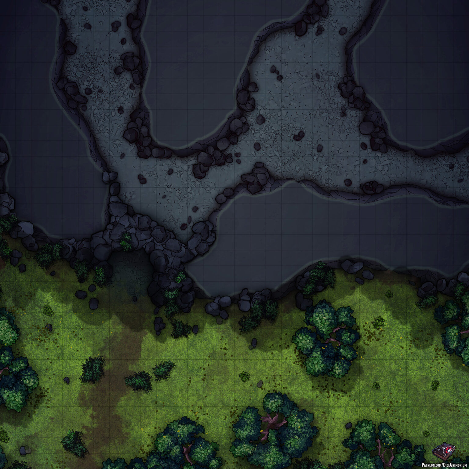 Forest Cave Entrance - D&D Map for Roll20 And Tabletop - Dice Grimorium