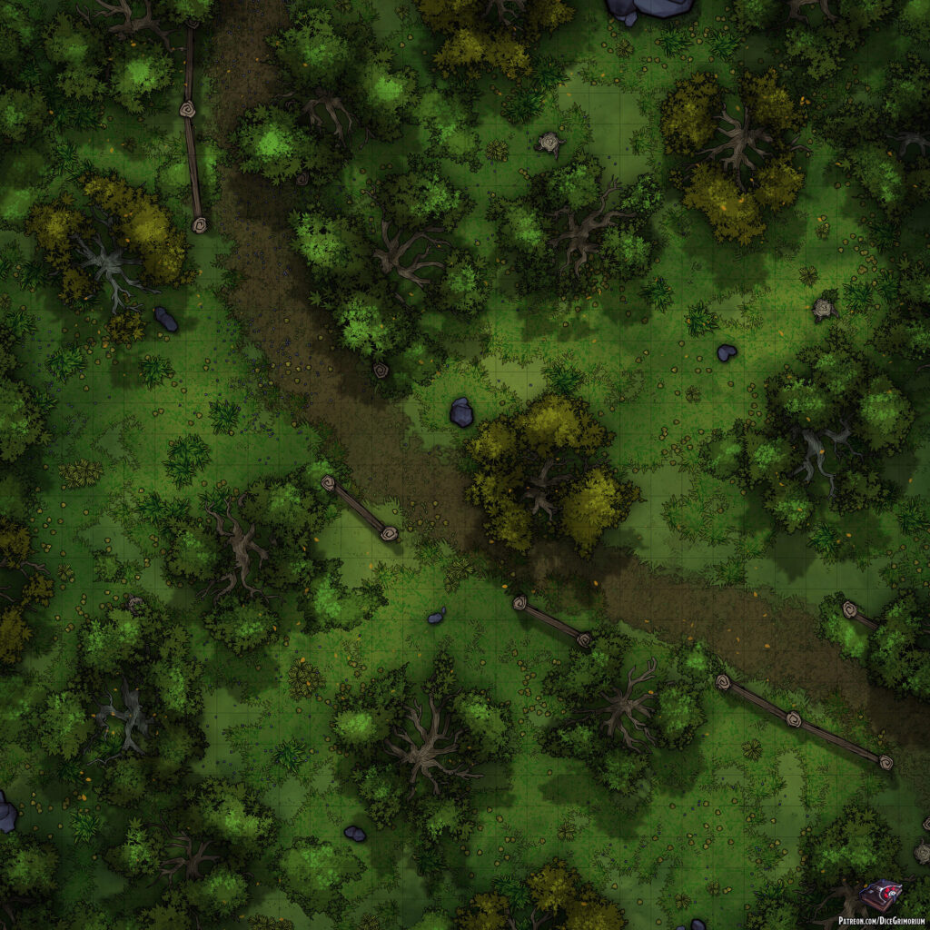 Winding Forest Path D&D Battle Map