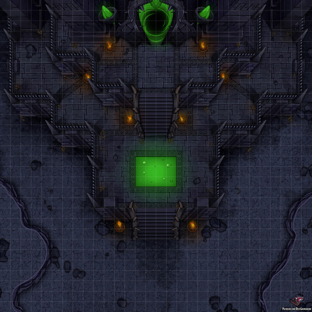 Dark Temple Entrance D&D Battle Map