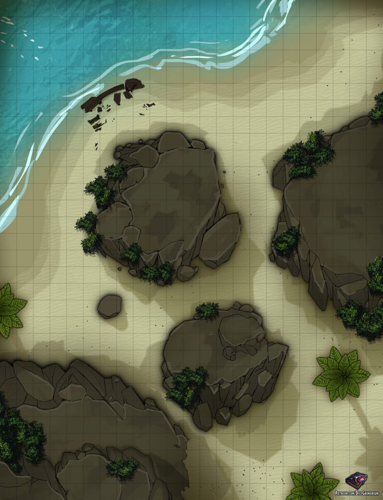 Cliffside Beach - D&D Map for Roll20 And Tabletop - Dice Grimorium