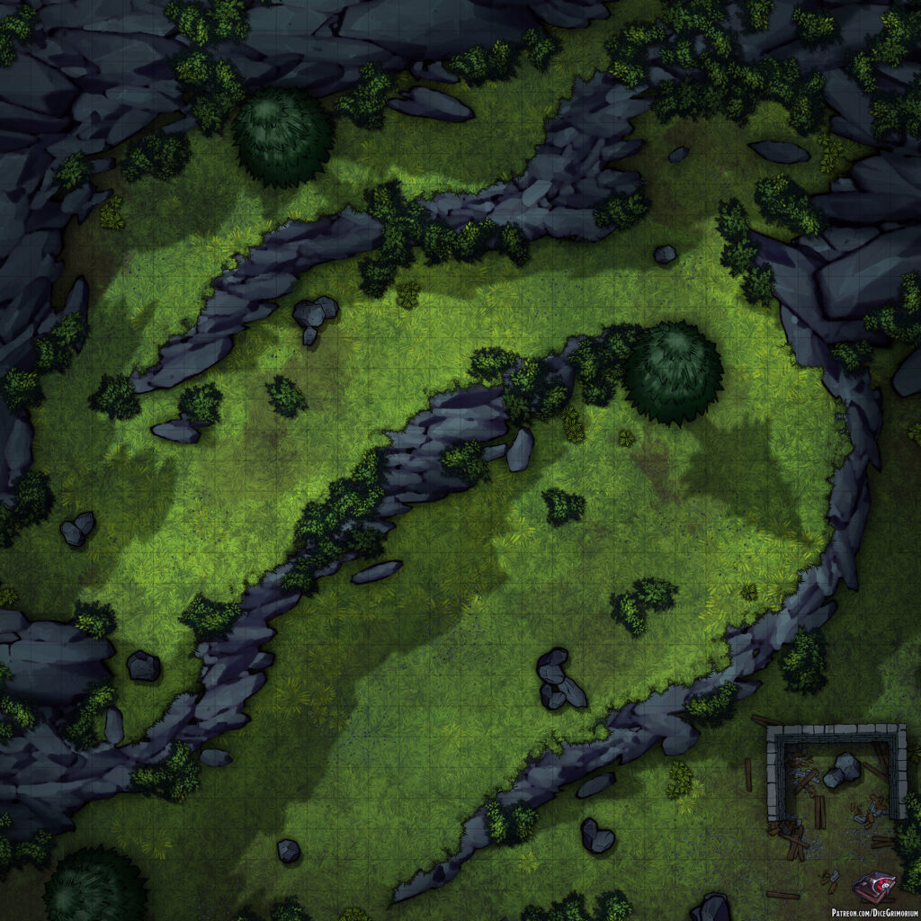 Mountain Forest Path D&D Battle Map