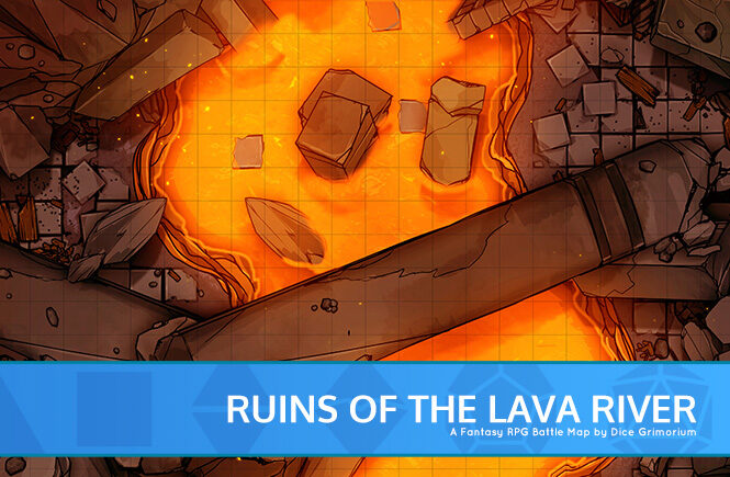Ruins By The Lava River D&D Battle Map Banner