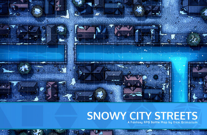 Snowy City Streets D&D Battle Map Banner