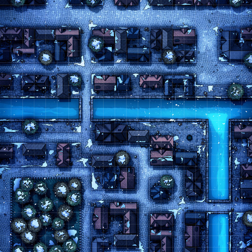Snowy City Streets D&D Battle Map Banner