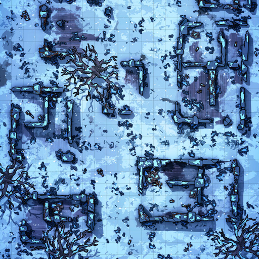 Snowy Village Ruins D&D Battle Map Thumb