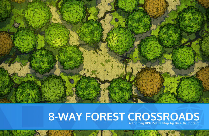 8-Way Forest Crossroads D&D Battle Map Banner