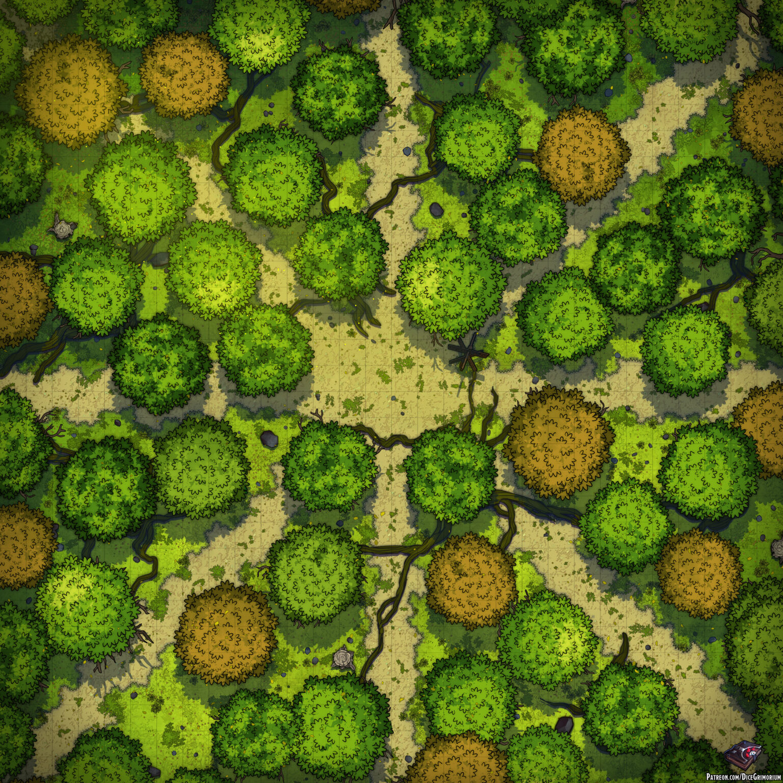 8-Way Forest Crossroads - D&D Map for Roll20 And Tabletop - Dice Grimorium