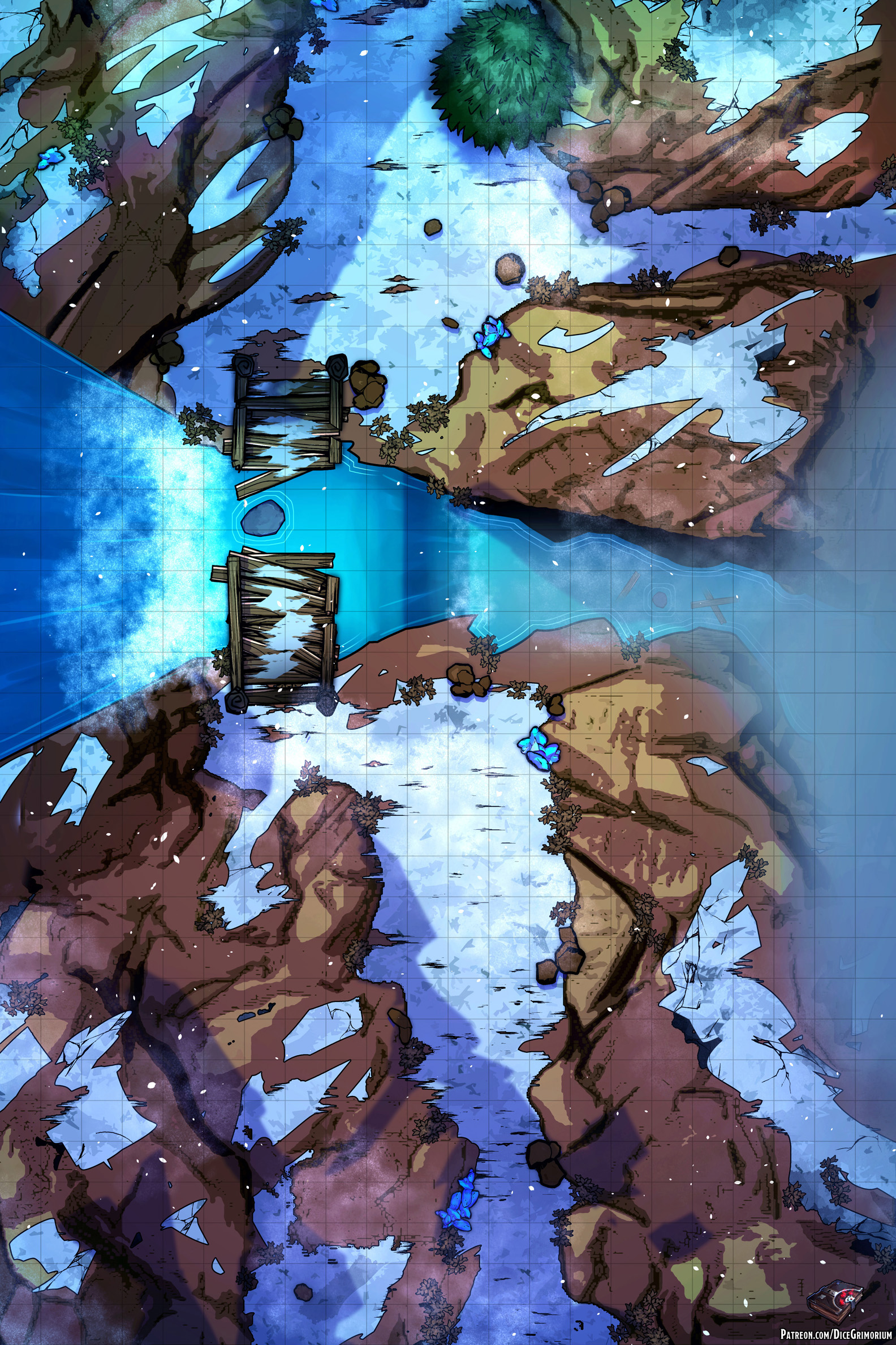 Snowy Mountain Waterfall - D&D Map for Roll20 And Tabletop - Dice Grimorium