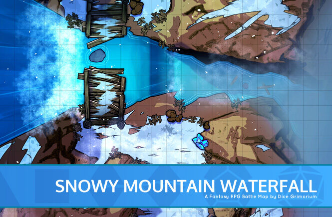Snowy Mountain Waterfall D&D Battle Map Banner