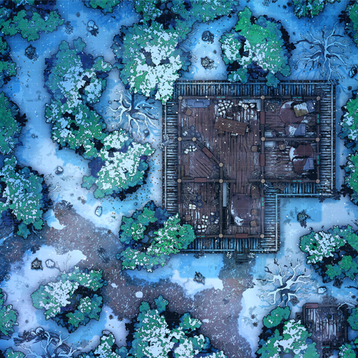 Snowy Roadside Cabin D&D Battle Map Thumb
