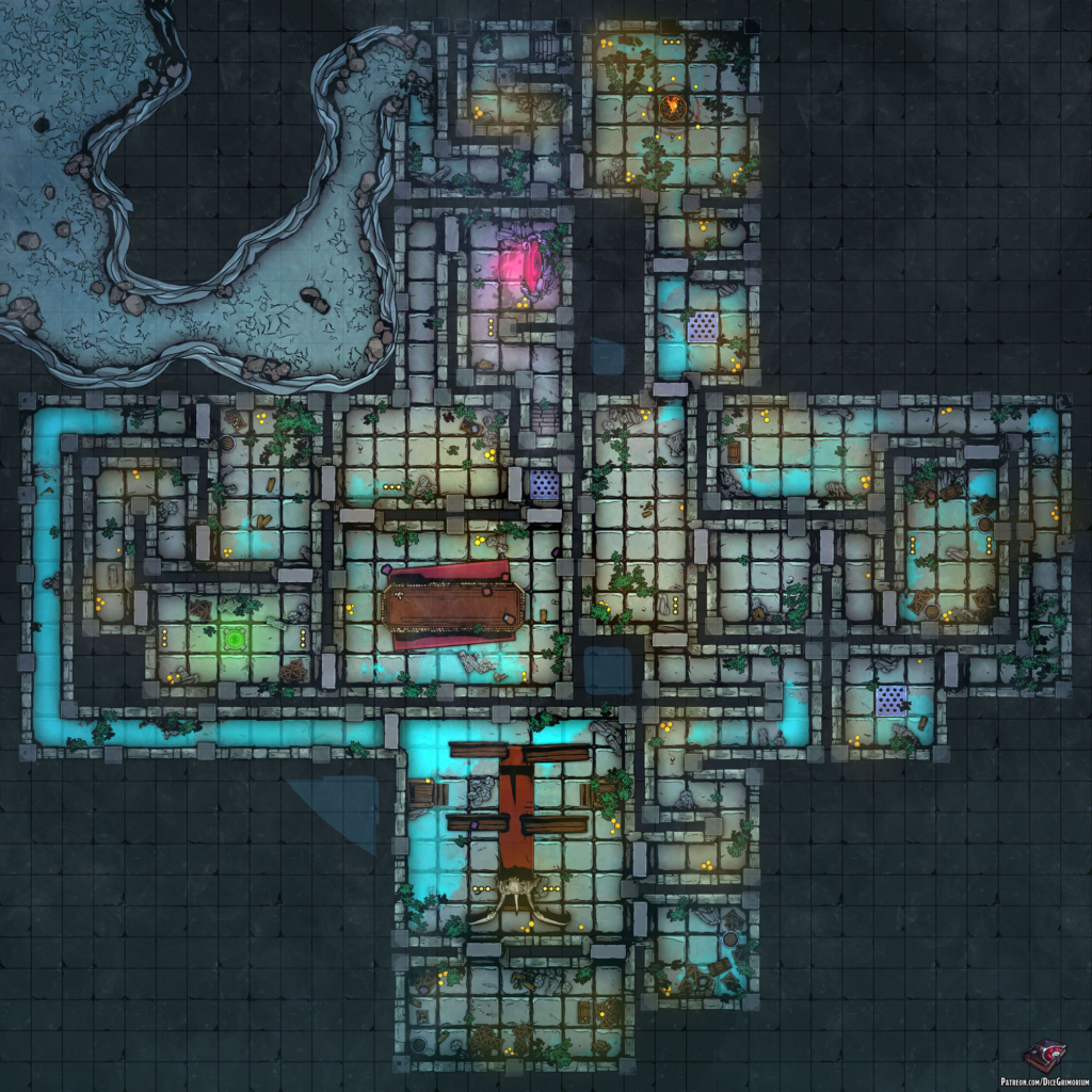 Ruined Underground Temple D&D Battle Map