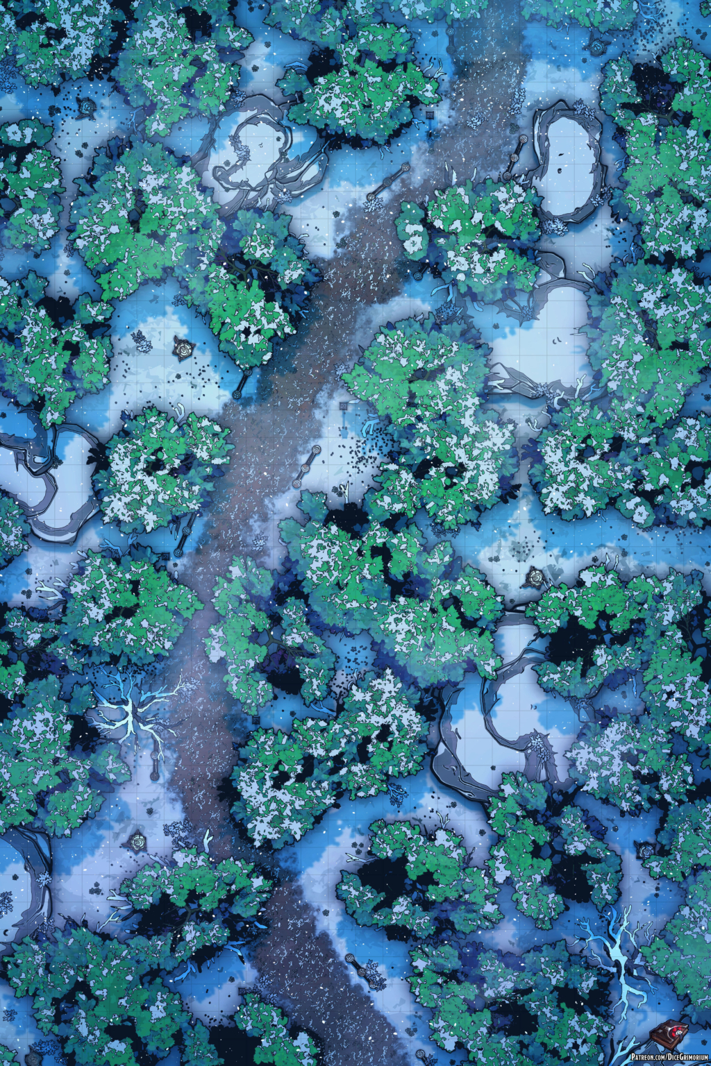 Snowy Forest Path Vol. 6 - D&D Map for Roll20 And Tabletop - Dice Grimorium