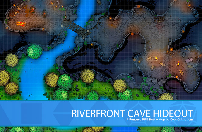 Riverfront Cave Hideout D&D Battle Map Banner