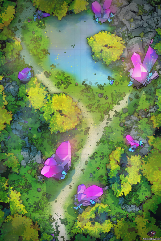 Forest Crystal Path D&D Battle Map