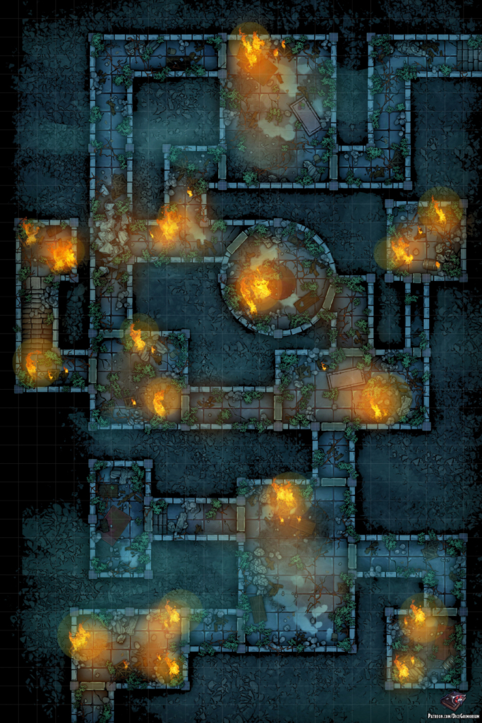 Burning Old Dungeon D&D Battle Map