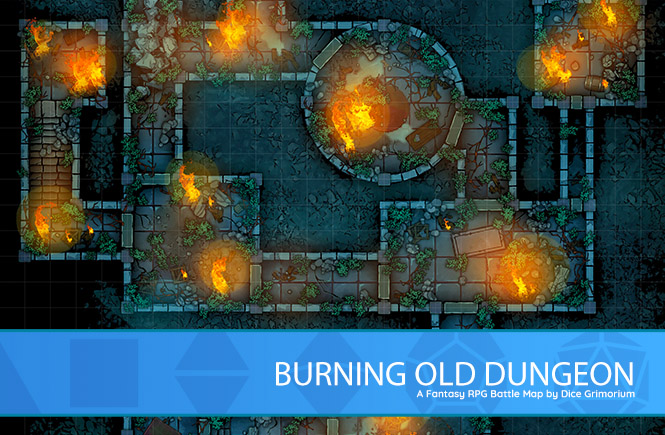 Burning Old Dungeon D&D Battle Map Banner
