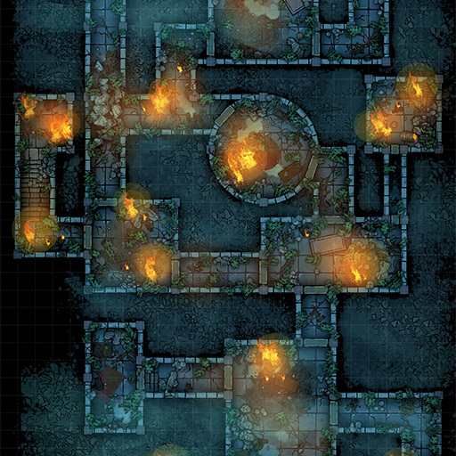Burning Old Dungeon D&D Battle Map Thumb