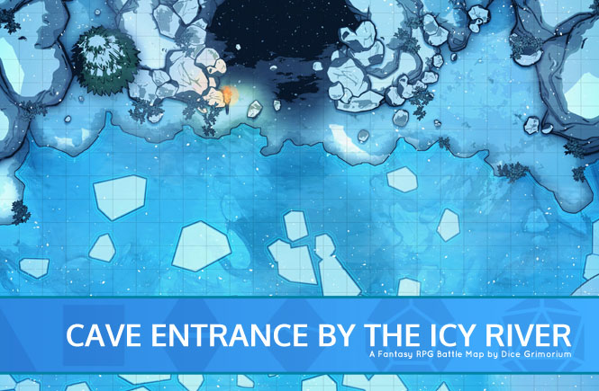Icy River Cave Entrance D&D Battle Map Banner