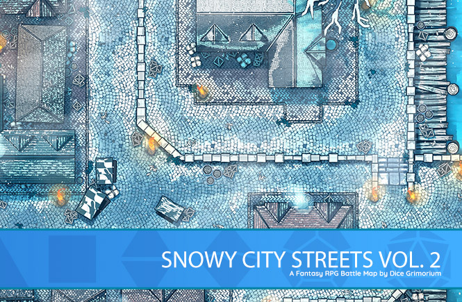 Snowy City Streets D&D Battle Map Banner