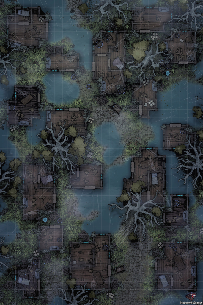 Flooded Abandoned Village D&D Battle Map