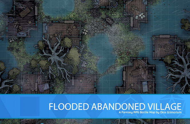 Flooded Abandoned Village D&D Battle Map Banner