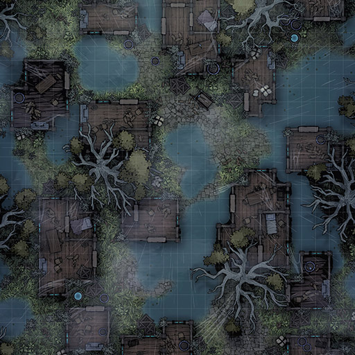 Flooded Abandoned Village D&D Battle Map Thumb